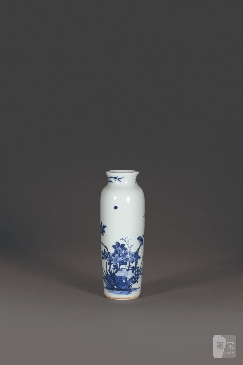 清 青花花鸟筒瓶 - 图1